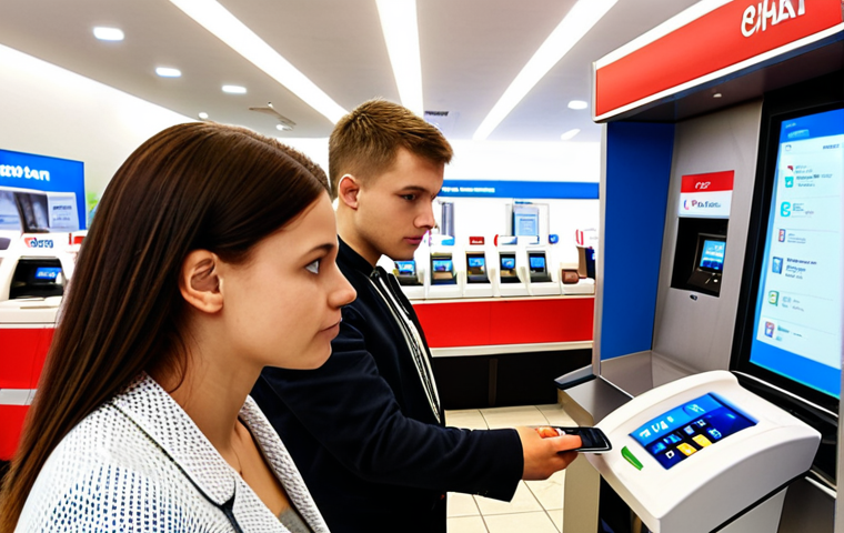 **

A modern, brightly lit bank branch interior in Moldova. Several customers are interacting with bank tellers, while others are using ATMs. A young woman is easily navigating the bank's mobile app on her smartphone. The scene conveys a sense of trust and technological advancement. Consider a composition showcasing both personal interaction and digital convenience within the banking environment.

**
