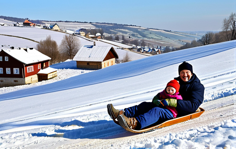 **
"A family enjoying a traditional sledding outing on a snowy hillside in the Moldavian countryside. The family is fully clothed in warm winter attire, laughing and smiling. In the background, traditional Moldavian houses are visible under a blanket of snow. safe for work, appropriate content, fully clothed, family-friendly, perfect anatomy, correct proportions, natural pose, professional photography, high quality."
**