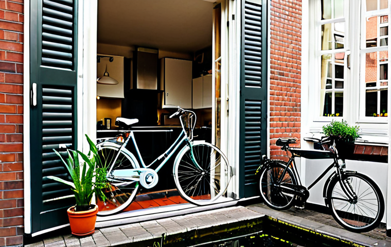 Cozy Canal-Side Apartment**
Prompt: A warm and inviting interior shot of a small Amsterdam apartment overlooking a canal. Include a bicycle leaning against a wall, plants on the windowsill, and a person cooking in a compact kitchen. The style should be realistic, depicting modest but comfortable furniture. Focus on a cozy and lived-in atmosphere. Keywords: Amsterdam, apartment, canal, cozy, bicycle, cooking, plants, realistic, budget-friendly, *sfeervol*.
**