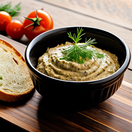 Home 8 몰도바 채식 요리 - **Image of Salată de Vinete:** "A rustic wooden table laden with a bowl of Salată de Vinete (smoked ...